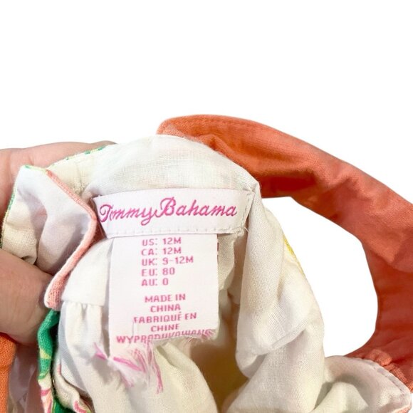 Tommy Bahama Dress Baby Girls 12M Tropical Floral Bug Pom Pom Trim Linen - Picture 6 of 7